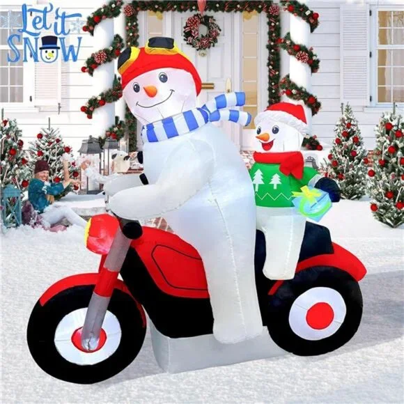 5.7FT Christmas Motorcycle Inflatable Snowman, Blow Up